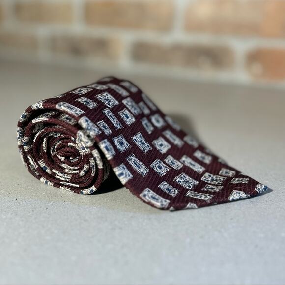 Vtg Givenchy Mens 100% Silk wine maroon artistic frame Geometric Accessory tie - Picture 3 of 10